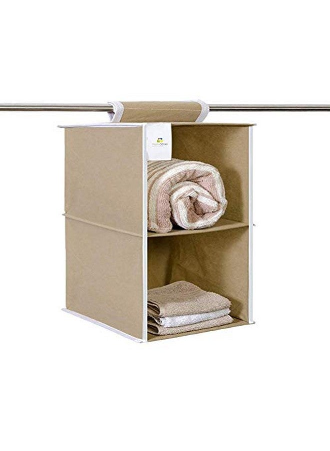 Homestrap Non Woven 2 Shelf/Compartment Closet Cloth Hanging Organizer/Clothes Storage Wardrobe Organiser for Almirah - (Beige)|(Pack of 1) - Image 1