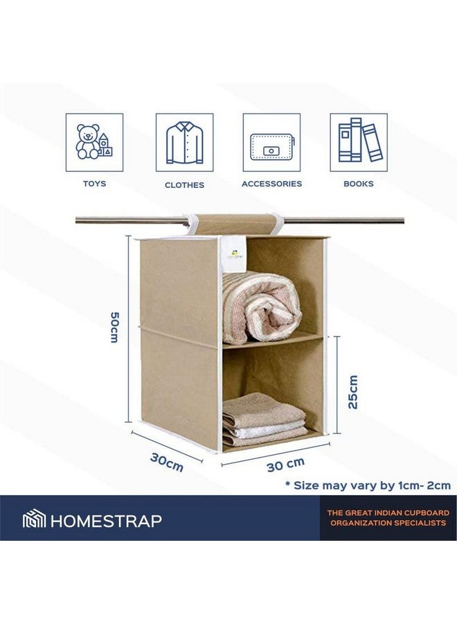 Homestrap Non Woven 2 Shelf/Compartment Closet Cloth Hanging Organizer/Clothes Storage Wardrobe Organiser for Almirah - (Beige)|(Pack of 1) - Image 2
