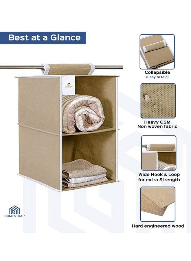 Homestrap Non Woven 2 Shelf/Compartment Closet Cloth Hanging Organizer/Clothes Storage Wardrobe Organiser for Almirah - (Beige)|(Pack of 1) - Image 3