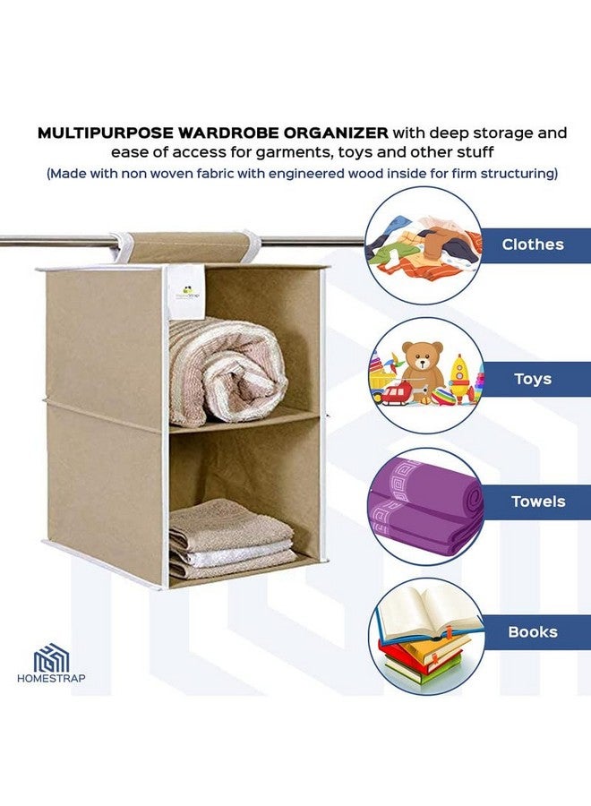 Homestrap Non Woven 2 Shelf/Compartment Closet Cloth Hanging Organizer/Clothes Storage Wardrobe Organiser for Almirah - (Beige)|(Pack of 1) - Image 4
