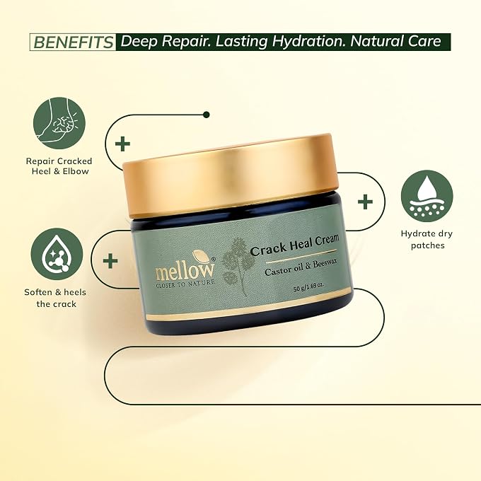 MELLOW Herbals Ayurvedic Crack Heal for Rough & Cracked Heels | Foot Healing cream with Beeswax, Til & Arandi Oil | Ayush Certified | GMO, Paraben and Silicone Free - 50Gm - Image 3