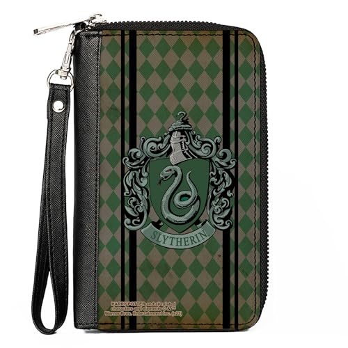 Buckle Down BuckleDown The Wizarding World of Harry Potter Wallet Zip Around Slytherin Crest Stripes Diamonds Greens Black Vegan Leather - Image 1