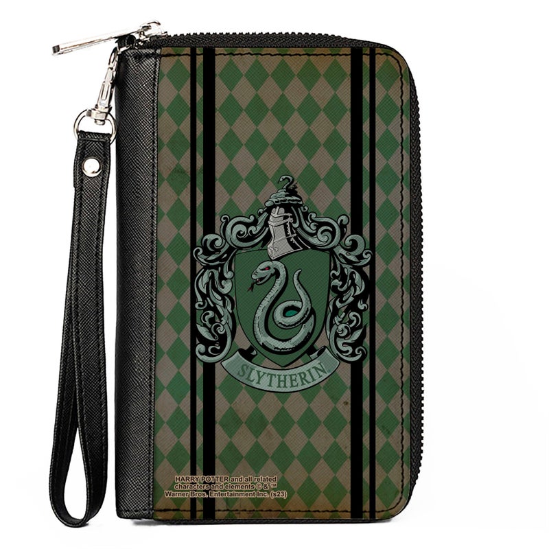 Buckle Down BuckleDown The Wizarding World of Harry Potter Wallet Zip Around Slytherin Crest Stripes Diamonds Greens Black Vegan Leather - Image 2