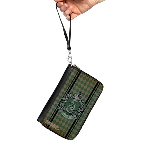 Buckle Down BuckleDown The Wizarding World of Harry Potter Wallet Zip Around Slytherin Crest Stripes Diamonds Greens Black Vegan Leather - Image 3