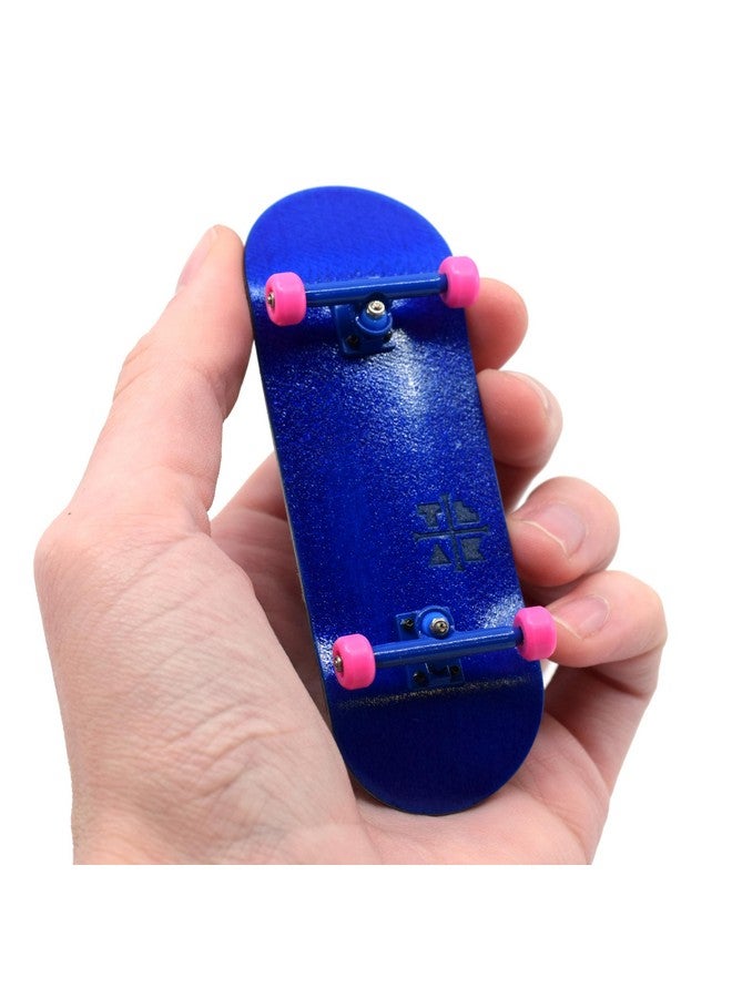 Teak Tuning 32mm Pro Fingerboard Complete - Fully Assembled with Pro Level Components - Pro Shaped Wooden Deck (32x97mm), UltraSpin Bearing Wheels, Prodigy Gen2 Trucks - Blue & Pink - Image 1