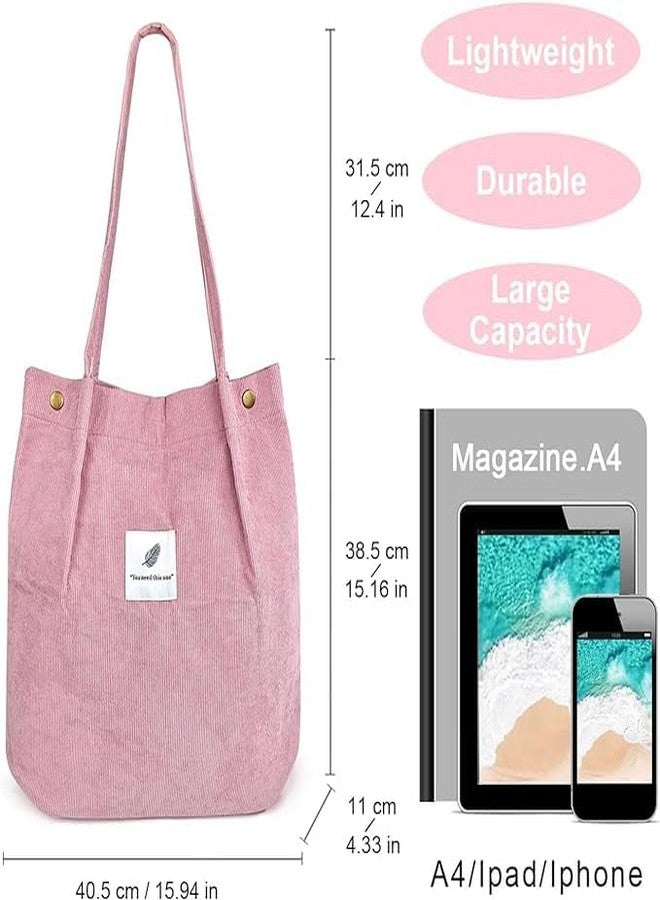 Maraxis Womens Canvas Corduroy Tote Bag Casual Work Shoulder Handbags | Multi-Purpose Bag |Sturdy Canvas Bag with Large Capacity | Shopping Bag for Office, College & Daily Use (Pink) - Image 5