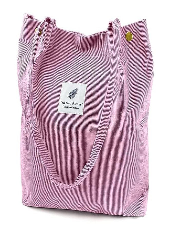 Maraxis Womens Canvas Corduroy Tote Bag Casual Work Shoulder Handbags | Multi-Purpose Bag |Sturdy Canvas Bag with Large Capacity | Shopping Bag for Office, College & Daily Use (Pink) - Image 1