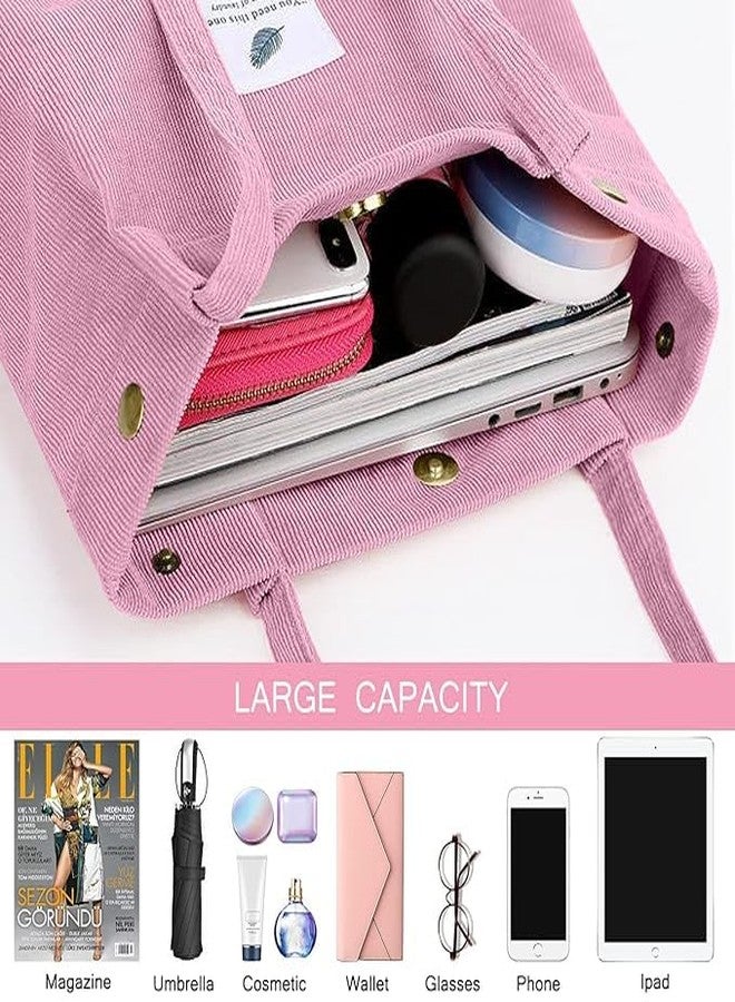 Maraxis Womens Canvas Corduroy Tote Bag Casual Work Shoulder Handbags | Multi-Purpose Bag |Sturdy Canvas Bag with Large Capacity | Shopping Bag for Office, College & Daily Use (Pink) - Image 4