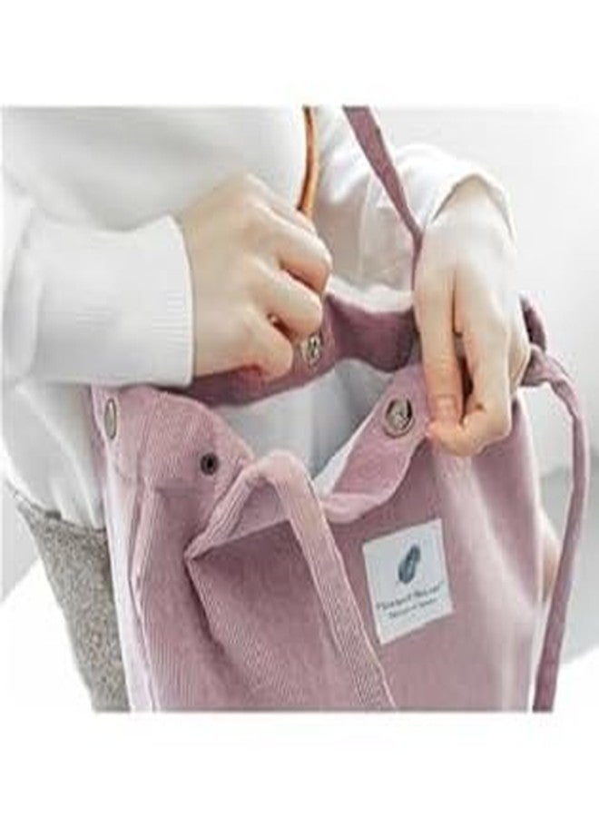 Maraxis Womens Canvas Corduroy Tote Bag Casual Work Shoulder Handbags | Multi-Purpose Bag |Sturdy Canvas Bag with Large Capacity | Shopping Bag for Office, College & Daily Use (Pink) - Image 2