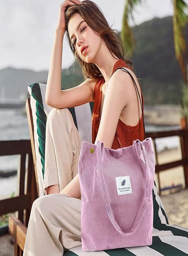 Maraxis Womens Canvas Corduroy Tote Bag Casual Work Shoulder Handbags | Multi-Purpose Bag |Sturdy Canvas Bag with Large Capacity | Shopping Bag for Office, College & Daily Use (Pink) - Image 3