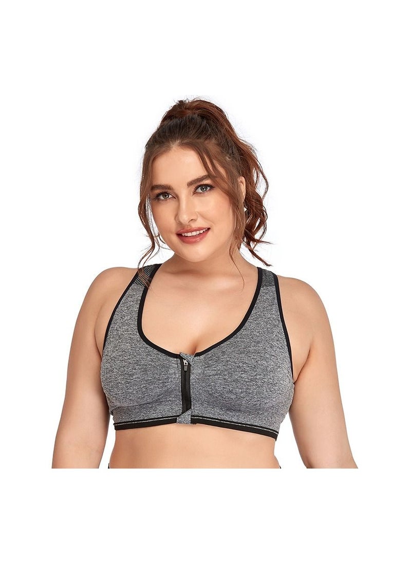 Loquat Front Zipper No Steel Ring Gathering Shock Proof Sports Bra 