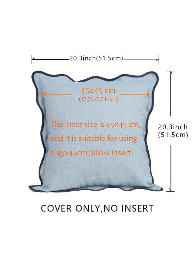 Boho Scalloped Square Pillow Cover 18x18 Inch Blue Polyester Decorative Cushion Case - Image 3