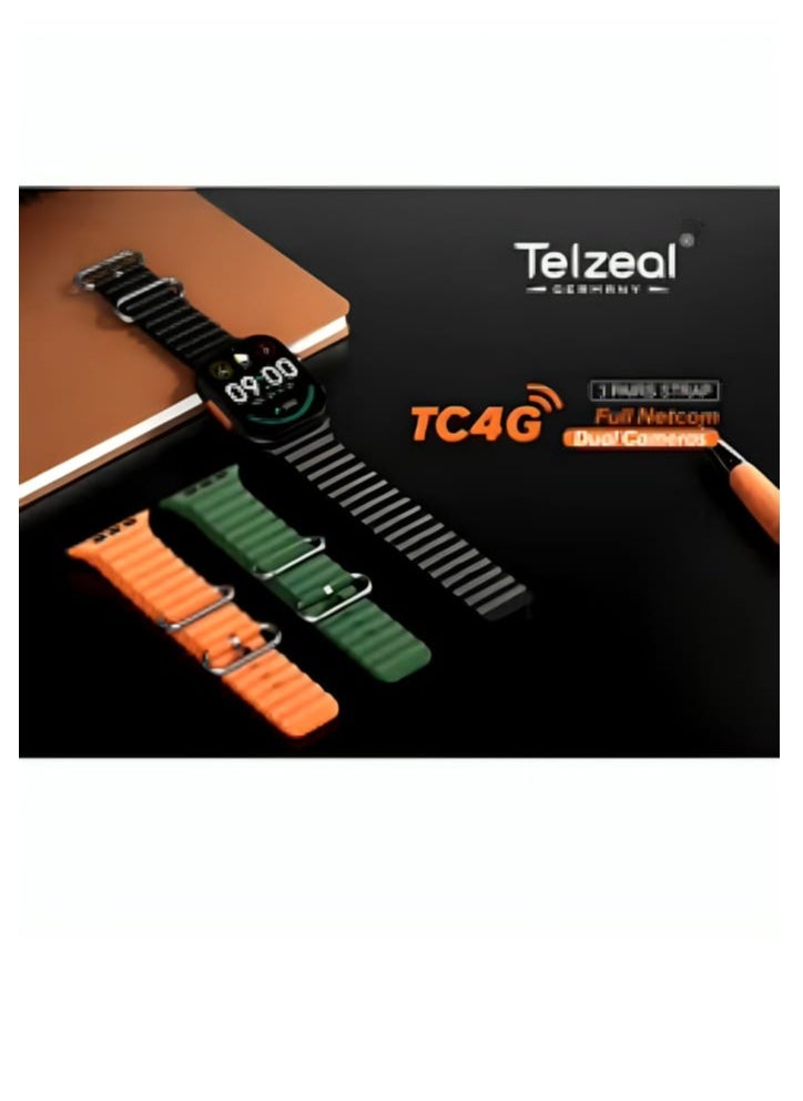 Telzeal - Smart Watch TC4G Dual Camera 2.2 inch Full Display With Sim 4GB Ram 64G With 3 Pairs Straps Compatible With iOS and Android Men's and Women's - Image 1