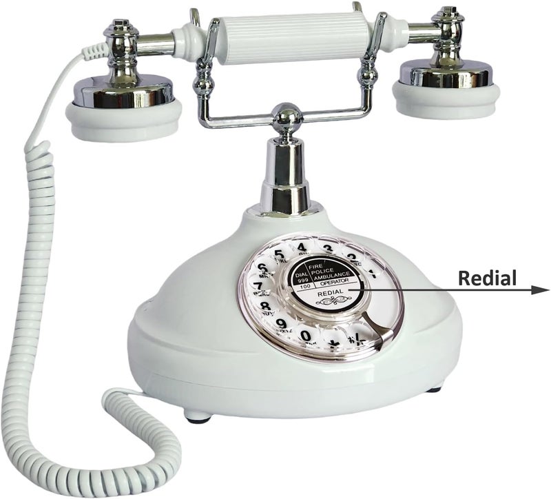 TelPal Retro Corded Landline Phone, White Classic Vintage Old Fashion Telephone for Home & Office, Wired Antique Home Phone Gift for Seniors (Rotary Dial Button) - Image 3