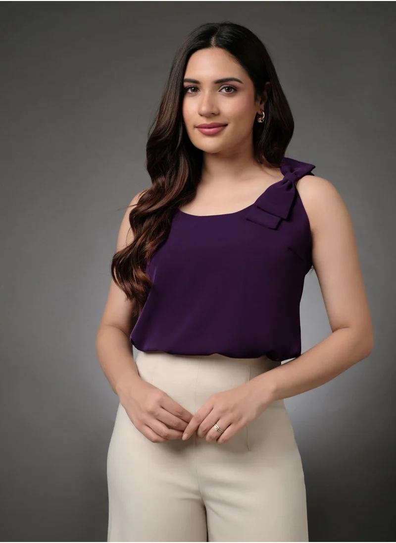 زجزاج Side Bow Detailed Purple Top