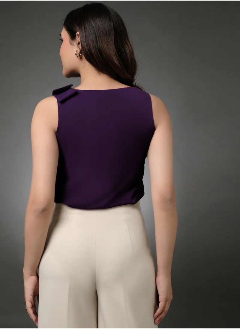 زجزاج Side Bow Detailed Purple Top