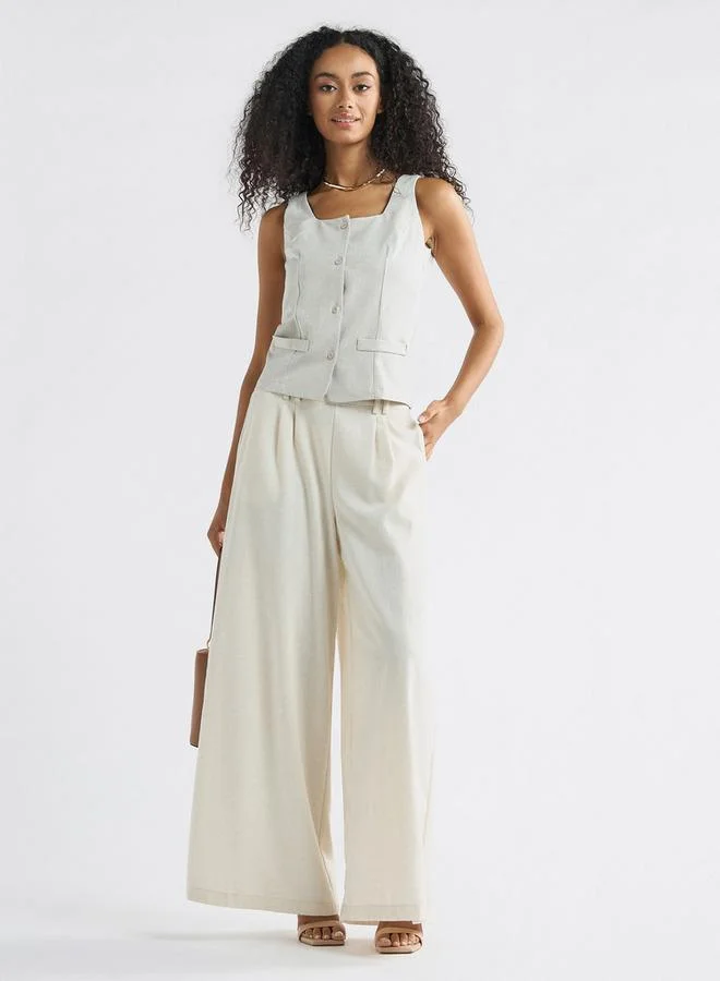 Splash FAV Solid Sleeveless Wrap Jacket with Square Neck and Button Closure