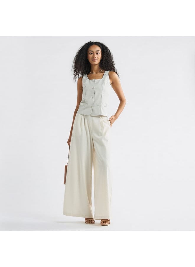 Splash FAV Solid Sleeveless Wrap Jacket with Square Neck and Button Closure  - Image 2