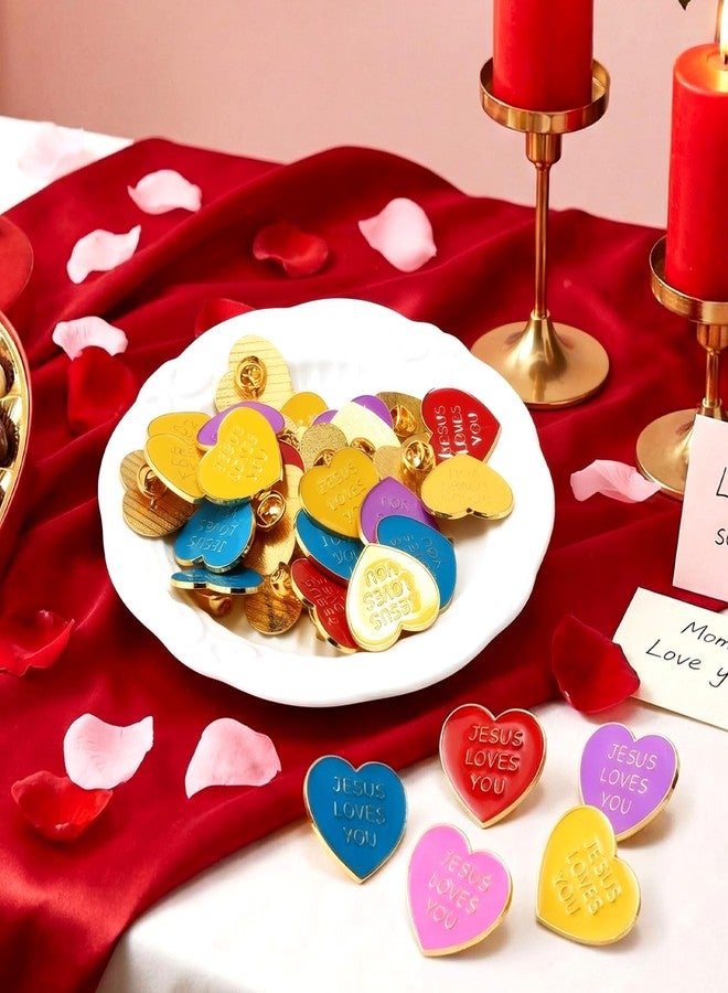 Highergo 100 Pcs Valentines Jesus Love You Pin Bulk Christian Valentines Gift Heart Shaped Enamel Bible Verses Lapel Pin for Coworker Church Sunday School Student Exchange Gift Religious Party Favors - Image 4