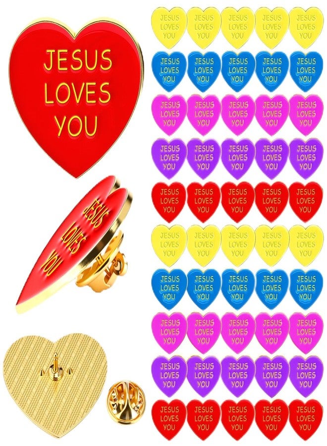 Highergo 100 Pcs Valentines Jesus Love You Pin Bulk Christian Valentines Gift Heart Shaped Enamel Bible Verses Lapel Pin for Coworker Church Sunday School Student Exchange Gift Religious Party Favors - Image 1