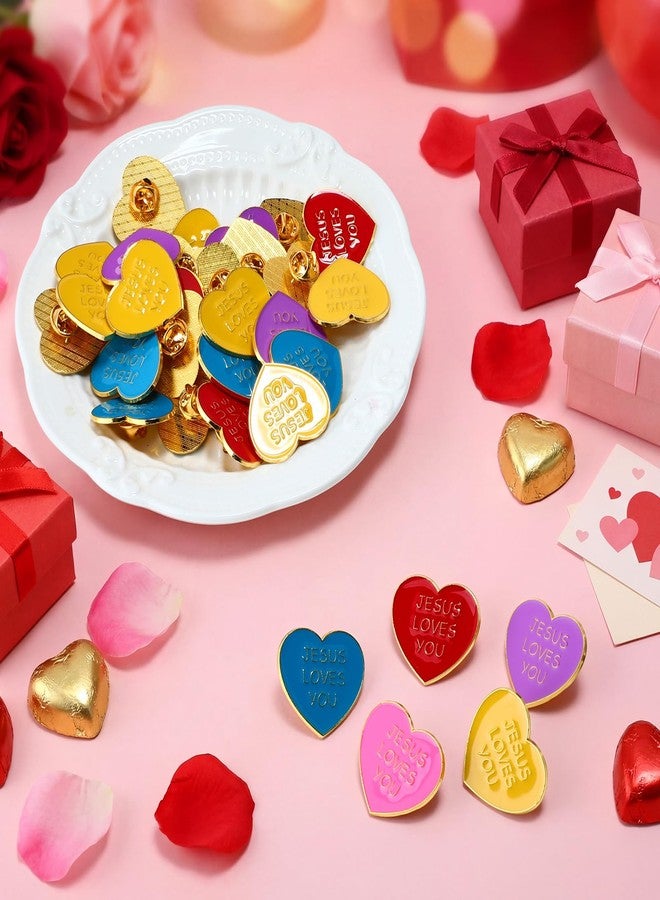 Highergo 100 Pcs Valentines Jesus Love You Pin Bulk Christian Valentines Gift Heart Shaped Enamel Bible Verses Lapel Pin for Coworker Church Sunday School Student Exchange Gift Religious Party Favors - Image 5