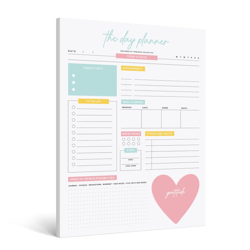 ThreeKin Collective The Day Planner - 8.5 x 11 Daily Planner Pad | Motivational Planner for Women | Time Management and Productivity Tool | Women-Owned USA Business - Image 5