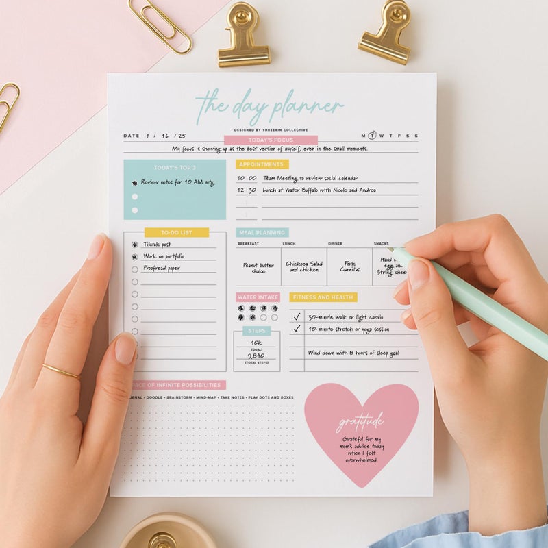 ThreeKin Collective The Day Planner - 8.5 x 11 Daily Planner Pad | Motivational Planner for Women | Time Management and Productivity Tool | Women-Owned USA Business - Image 2