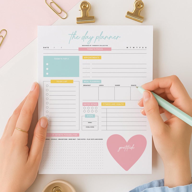 ThreeKin Collective The Day Planner - 8.5 x 11 Daily Planner Pad | Motivational Planner for Women | Time Management and Productivity Tool | Women-Owned USA Business - Image 1