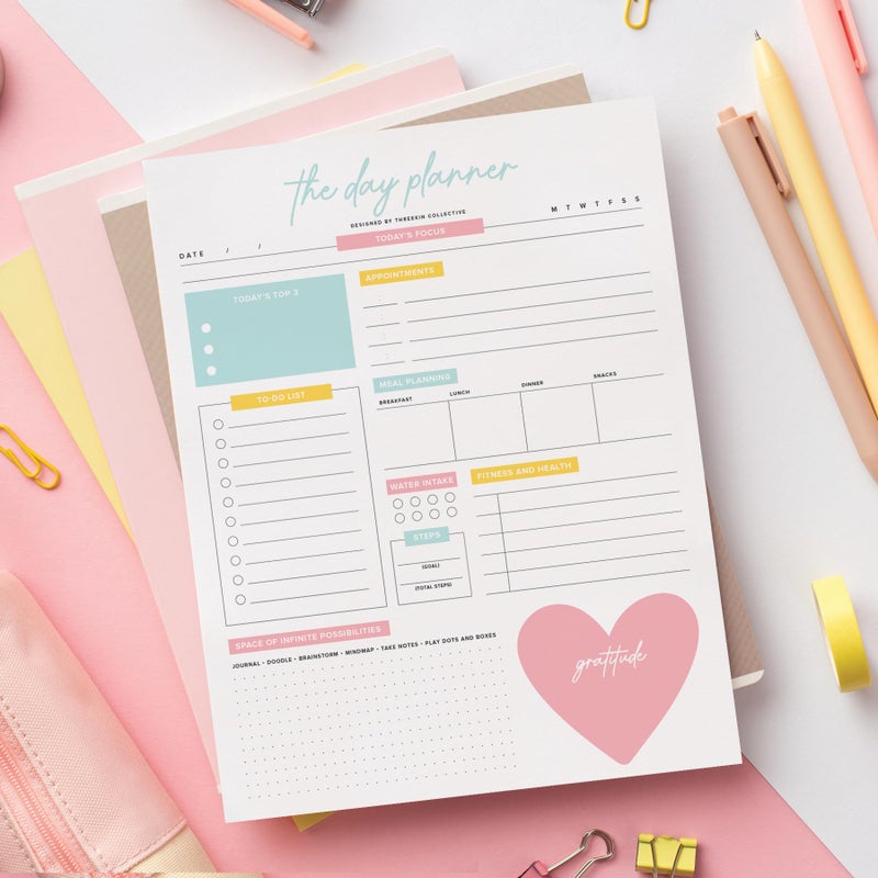 ThreeKin Collective The Day Planner - 8.5 x 11 Daily Planner Pad | Motivational Planner for Women | Time Management and Productivity Tool | Women-Owned USA Business - Image 4