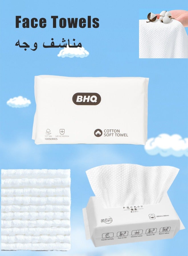 100 Count Disposable Face Towels,100% Cotton Facial Towelettes, Ultra Soft Makeup Remover Dry Wipe, Thick Face Cleansing Towels, Skin Friendly Daily Facial Tissues, Biodegradable Clean face towel, Portable Soft Face Cloths for Sensitive Skin & Baby & Facial Clean & Personal Care & Travel (20*15cm) - Image 1