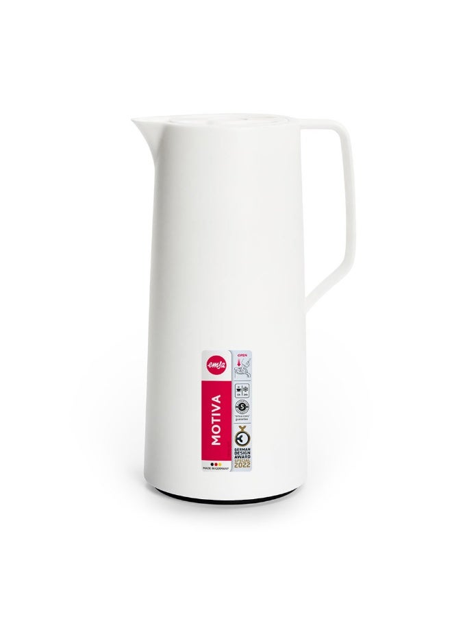 EMSA Motiva Quick Press Vacuum Flask 1L – White Premium Insulated Thermal Carafe for Hot & Cold Beverages – Modern Serving Jug – Made in Germany - Image 2