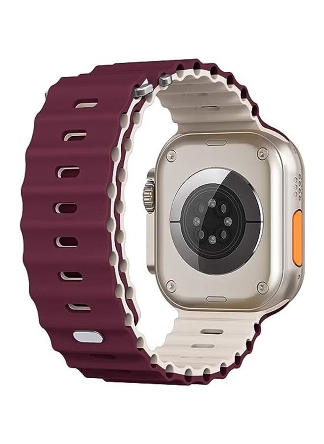 Ocean - 1 Piece Apple Watch Ocean Band 49mm 45mm 44mm 42mm Soft Silicone Loop Strap For iWatch Series Ultra/8/7/SE/6/5/4/3/2/1 Burgundy Red/Starlight - Image 1