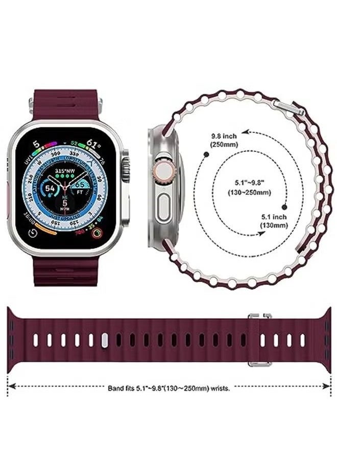 Ocean - 1 Piece Apple Watch Ocean Band 49mm 45mm 44mm 42mm Soft Silicone Loop Strap For iWatch Series Ultra/8/7/SE/6/5/4/3/2/1 Burgundy Red/Starlight - Image 1