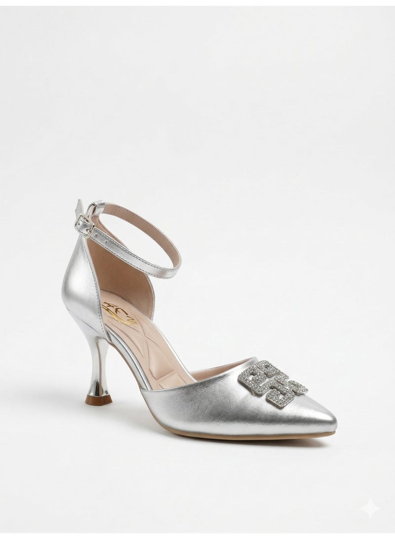 LIFESTYLISH Shoes Heels Leather Classic F-619 - Silver - Image 3