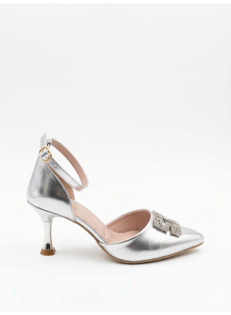 LIFESTYLISH Shoes Heels Leather Classic F-619 - Silver - Image 4