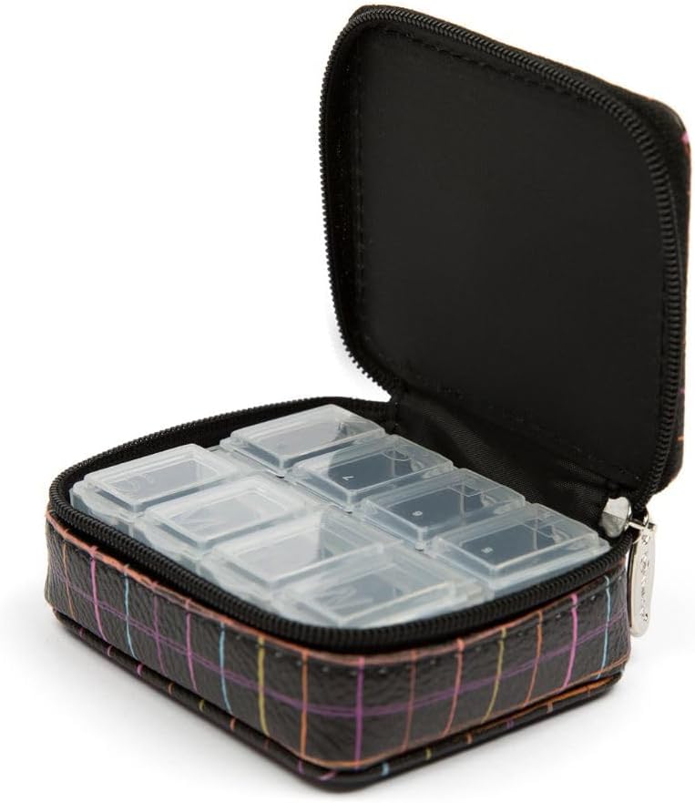 MIAMICA Womens Zippered Pill Case with 8Day Removable Plastic Organizer Black Rainbow Grid 35 x 275 x 125  Cute Weekly Medicine Box Compact Design - Image 2
