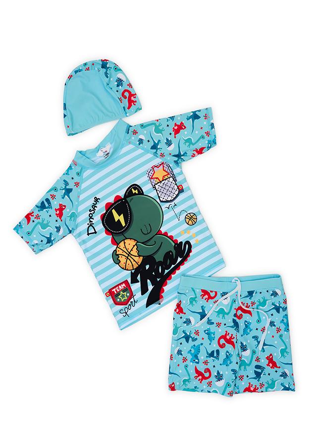 babyqlo Dino Basketball 3 Pc Swimwear Set for Boys - Image 1