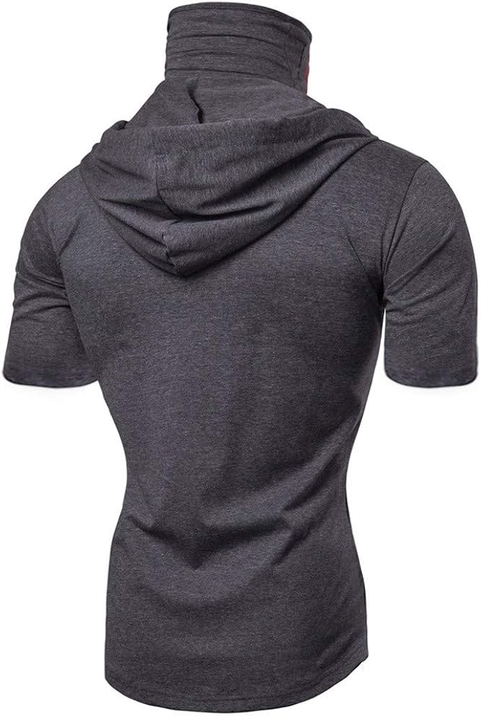cheekyglo Mens Short Sleeves Hoodies with Face Cover, Summer Casual Solid Hooded Sweatshirt Tank Tops Gray - Image 2