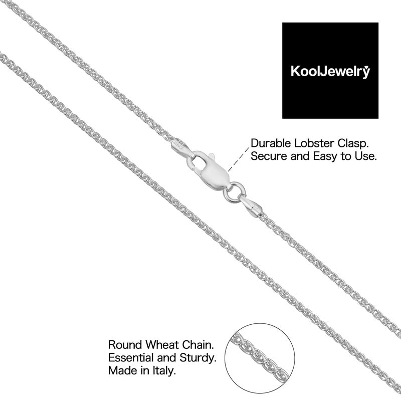 Kooljewelry Sterling Silver Round Wheat Chain Necklace (1.5 mm, 18 inch) | Minimalist Jewelry for Women - Image 3