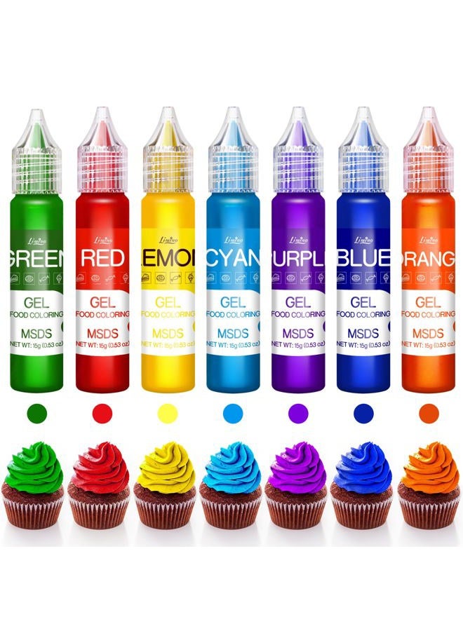 Limino Gel Food Coloring - Rainbow Edible Gel Food Color Dye for Baking, Cake Decorating, Royal Icing, Cookie, Fondant, Macaron - 7 x 15g Food Grade Concentrated Food Coloring Gel for Drinks, DIY Crafts - Image 2