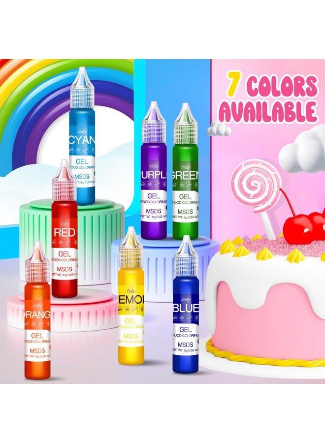 Limino Gel Food Coloring - Rainbow Edible Gel Food Color Dye for Baking, Cake Decorating, Royal Icing, Cookie, Fondant, Macaron - 7 x 15g Food Grade Concentrated Food Coloring Gel for Drinks, DIY Crafts - Image 4