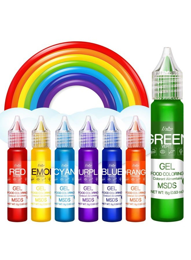 Limino Gel Food Coloring - Rainbow Edible Gel Food Color Dye for Baking, Cake Decorating, Royal Icing, Cookie, Fondant, Macaron - 7 x 15g Food Grade Concentrated Food Coloring Gel for Drinks, DIY Crafts - Image 1