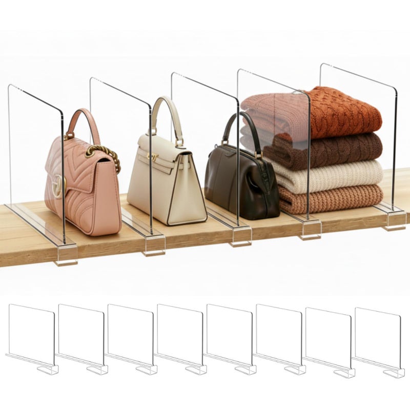 SortNStore Shelf Dividers Purse Organizer for Closet 8Pack Acrylic Bag Storage Organizer for Handbags Clutches Clothes Sweater Towel on Wood Shelves - Image 2