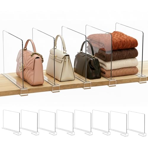 SortNStore Shelf Dividers Purse Organizer for Closet 8Pack Acrylic Bag Storage Organizer for Handbags Clutches Clothes Sweater Towel on Wood Shelves - Image 1