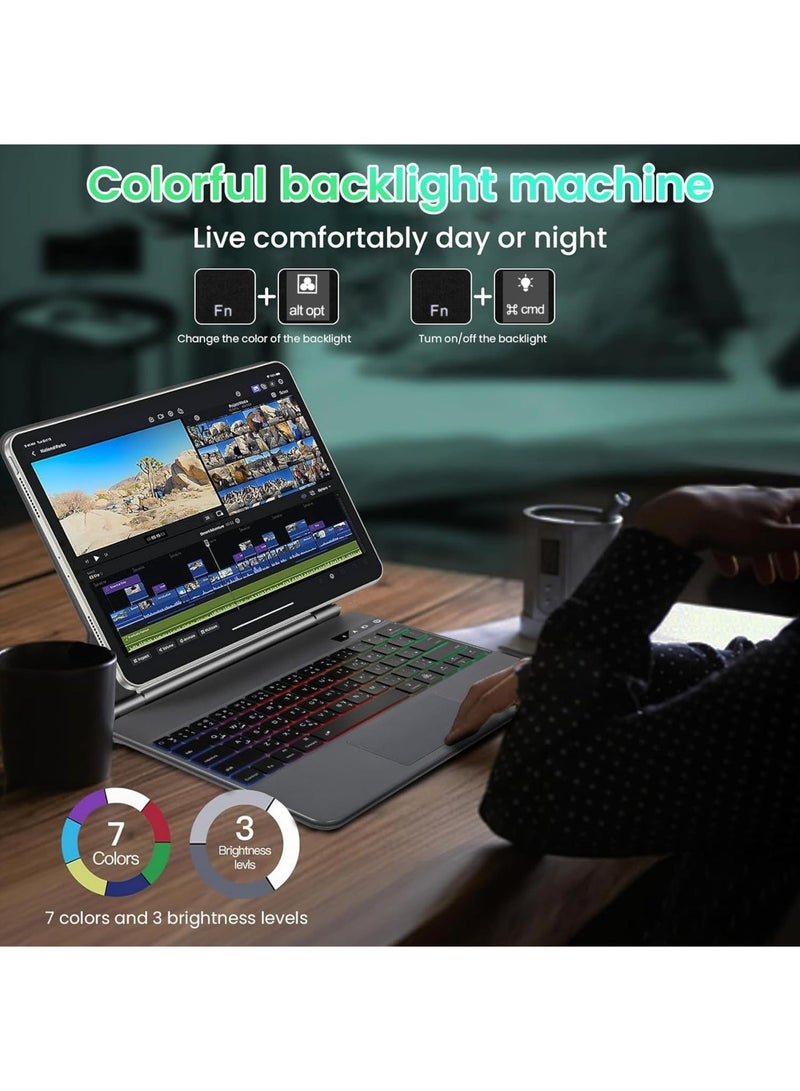 Rock Pow Arabic English Magic Keyboard Case for iPad (A16) 11th 11 inch 2025/Keyboard Case for iPad 10th 10.9 inch 2022 with Magnetic Back Cover Smart Trackpad Backlit Keyboard for 2025 (A3354 A3355 A3356)/2022(A2696 A2757 A2777) - Image 5