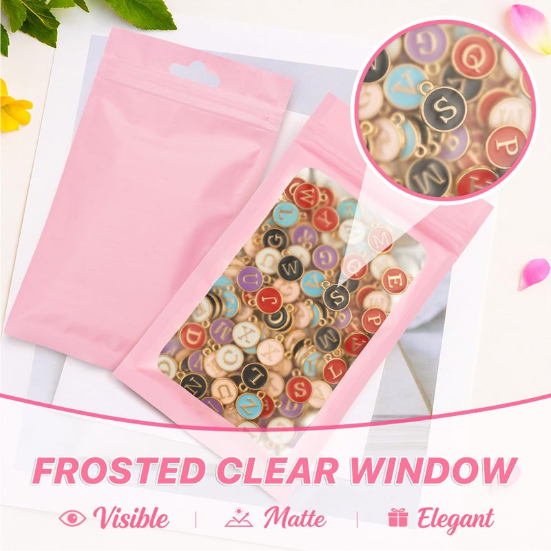 ANZNKU 100 Pieces Pink Resealable Mylar Bags with Zipper and Frosted Clear Window Smell Proof Packaging Bags Foil Pouch Zip Bag for Food Self Sealing Storage Supplies 3.14x5.11 inches - Image 5