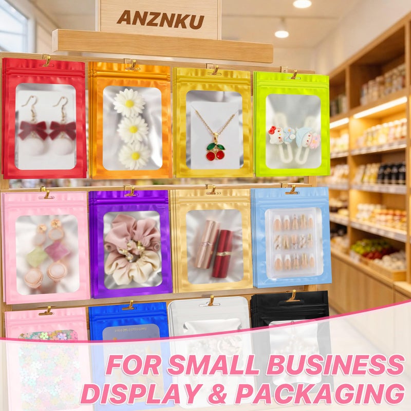 ANZNKU 100 Pieces Pink Resealable Mylar Bags with Zipper and Frosted Clear Window Smell Proof Packaging Bags Foil Pouch Zip Bag for Food Self Sealing Storage Supplies 3.14x5.11 inches - Image 3