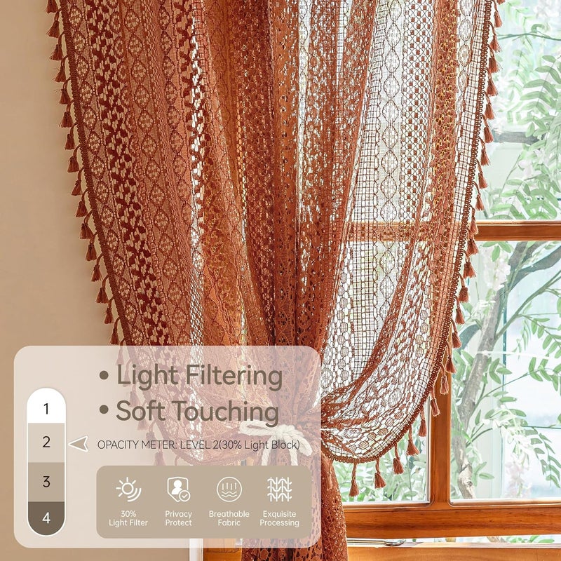 WAZZIO Orange Fall Colors Bedroom Living Room Curtains 102 Inches Long - 2 Panel Set, Rod Pocket & Tassel Trim, Bohemian Western Retro Style, Light Filtering Drapes Art Deco - Image 5