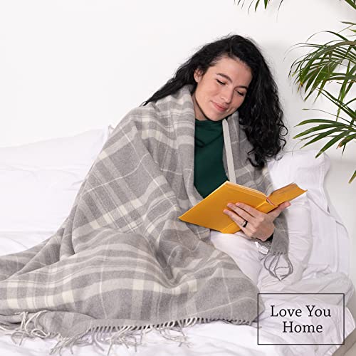 LYHome Cashmere Blanket with Merino - Luxury Wool Throw Soft Cozy and Warm, Decorative Throws Couch Bed Sofa, Warmest Blankets for Travel Camping & Cold Weather (55x79 | Grey with White Tartan) - Image 4