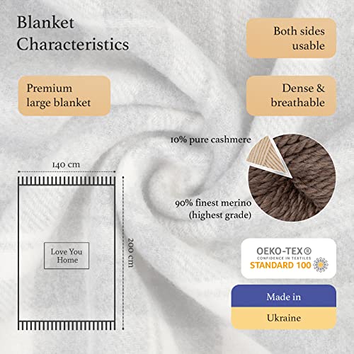 LYHome Cashmere Blanket with Merino - Luxury Wool Throw Soft Cozy and Warm, Decorative Throws Couch Bed Sofa, Warmest Blankets for Travel Camping & Cold Weather (55x79 | Grey with White Tartan) - Image 2